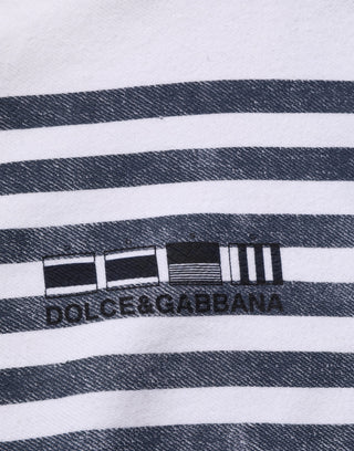 White Blue Stripe Hooded Sweatshirt Sweater