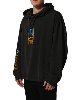 Black Cotton Logo Hooded Oversize Sweater