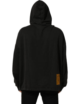 Black Cotton Logo Hooded Oversize Sweater