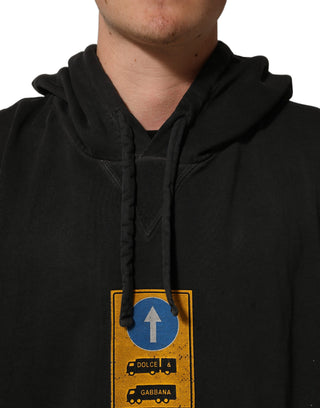 Black Cotton Logo Hooded Oversize Sweater