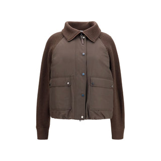 Chaqueta larga de poliéster marrón