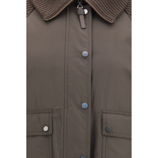 Chaqueta larga de poliéster marrón