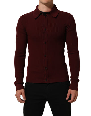 Burgundy Wool Button Down Cardigan Sweater