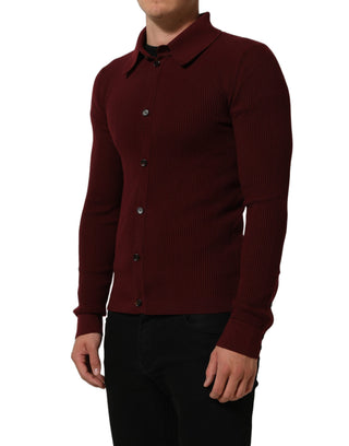 Burgundy Wool Button Down Cardigan Sweater