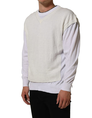 White Flax CrewNeck Layered Pullover Sweater