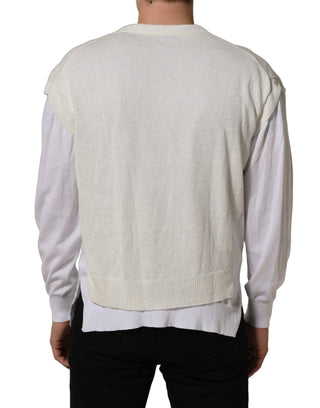 White Flax CrewNeck Layered Pullover Sweater