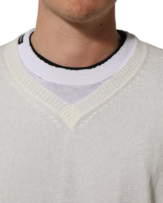 White Flax CrewNeck Layered Pullover Sweater