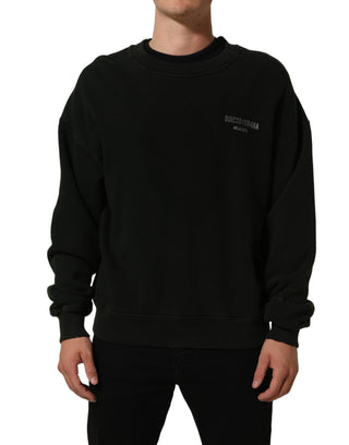 Black Cotton Crew Neck Men Sweatshirt Sweater