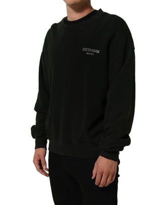 Black Cotton Crew Neck Men Sweatshirt Sweater