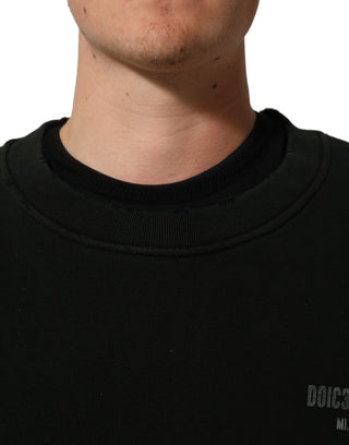 Black Cotton Crew Neck Men Sweatshirt Sweater