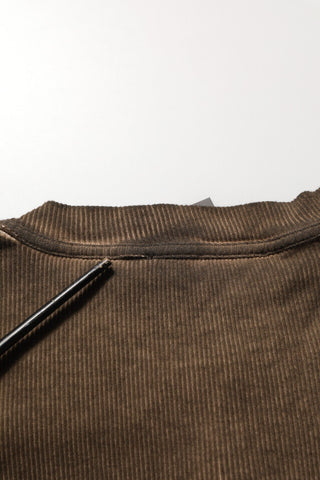 Brown Cotton Buttoned Henley Pullover Sweater