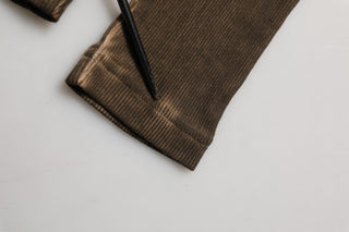 Brown Cotton Buttoned Henley Pullover Sweater