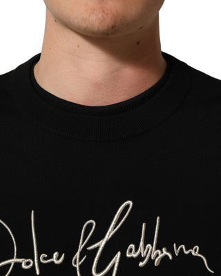 Black DG Embroidered Crew Neck Pullover Men Sweater