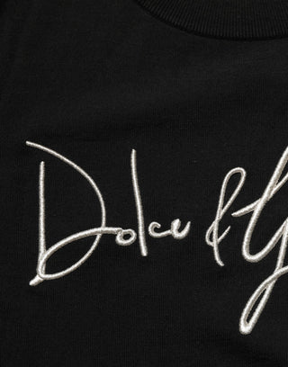 Black DG Embroidered Crew Neck Pullover Men Sweater