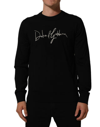 Black DG Embroidered Crew Neck Pullover Men Sweater
