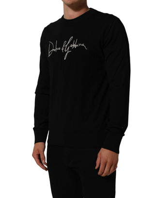 Black DG Embroidered Crew Neck Pullover Men Sweater