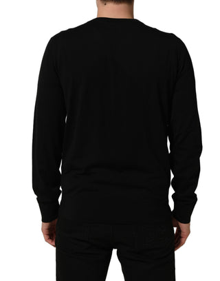 Black DG Embroidered Crew Neck Pullover Men Sweater
