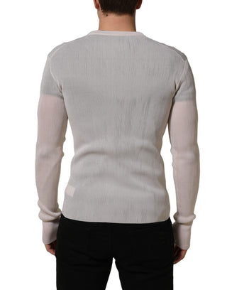 White Silk Crew Neck Men Pullover Sweater