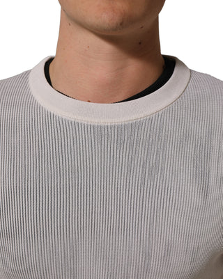 White Silk Crew Neck Men Pullover Sweater