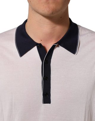 White Silk Collared Henley Pullover Sweater