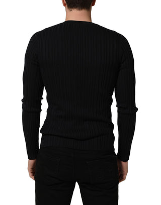 Jersey negro para hombre de mezcla de seda con cuello en V