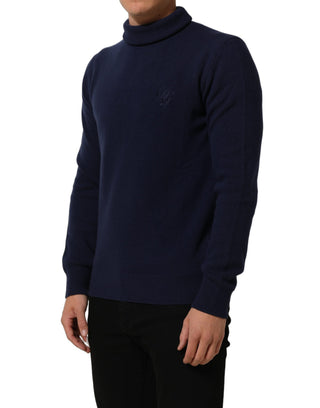 Blue Wool Knit Turtleneck Pullover Sweater