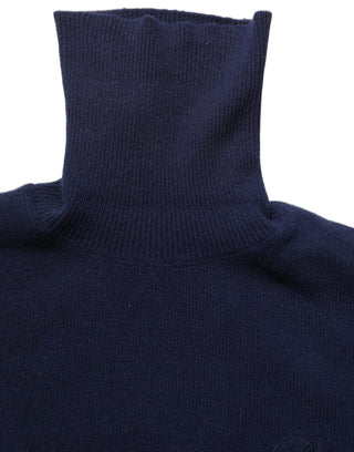 Blue Wool Knit Turtleneck Pullover Sweater