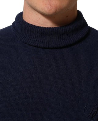 Blue Wool Knit Turtleneck Pullover Sweater
