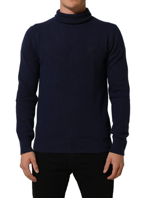 Blue Wool Knit Turtleneck Pullover Sweater