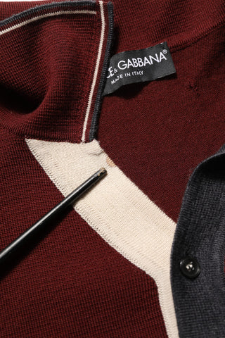 Burgundy Wool Knit Henley Pullover Sweater
