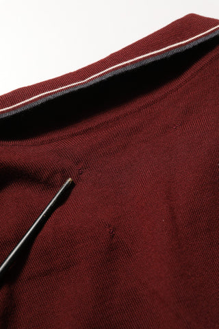 Burgundy Wool Knit Henley Pullover Sweater