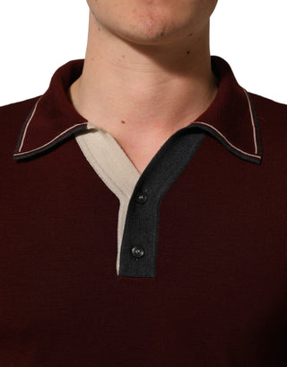 Burgundy Wool Knit Henley Pullover Sweater
