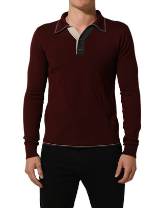 Burgundy Wool Knit Henley Pullover Sweater