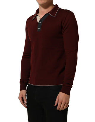 Burgundy Wool Knit Henley Pullover Sweater