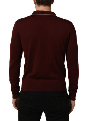 Burgundy Wool Knit Henley Pullover Sweater