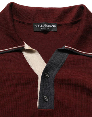 Burgundy Wool Knit Henley Pullover Sweater