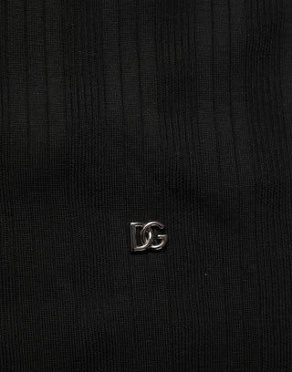 Black Silk Blend Henley Pullover Men Sweater