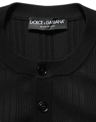 Black Silk Blend Henley Pullover Men Sweater