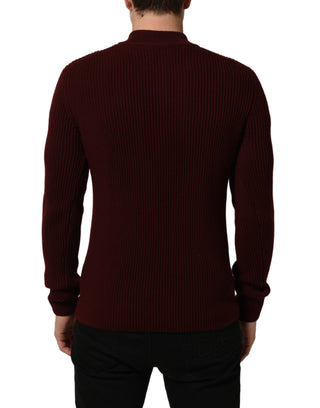 Burgundy Wool Half Zip Men Pullover Sweater