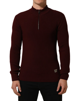 Burgundy Wool Half Zip Men Pullover Sweater