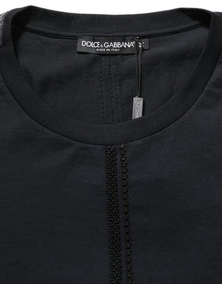 Dark Blue Cotton Round Neck Pullover Sweater