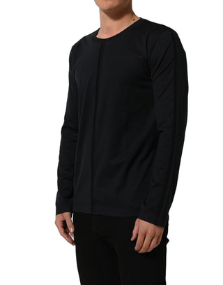 Dark Blue Cotton Round Neck Pullover Sweater