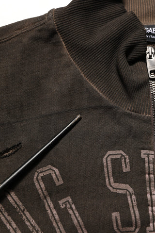 Brown Logo Print Full Zip Sweatshirt Sweater
