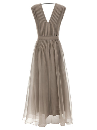 Beige Silk Long Dress