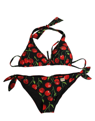 Bikini de nylon con estampado de cereza negra, 2 piezas, traje de baño