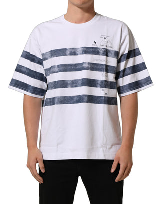 White Blue Stripe Cotton Short Sleeve T-shirt