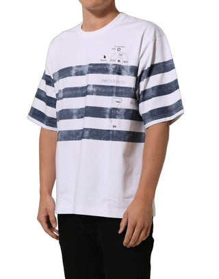 White Blue Stripe Cotton Short Sleeve T-shirt
