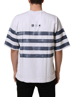 White Blue Stripe Cotton Short Sleeve T-shirt
