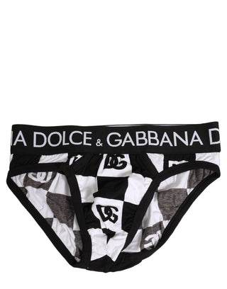 Black White Logo Checkered Midi Brief Underwear