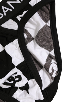 Black White Logo Checkered Midi Brief Underwear